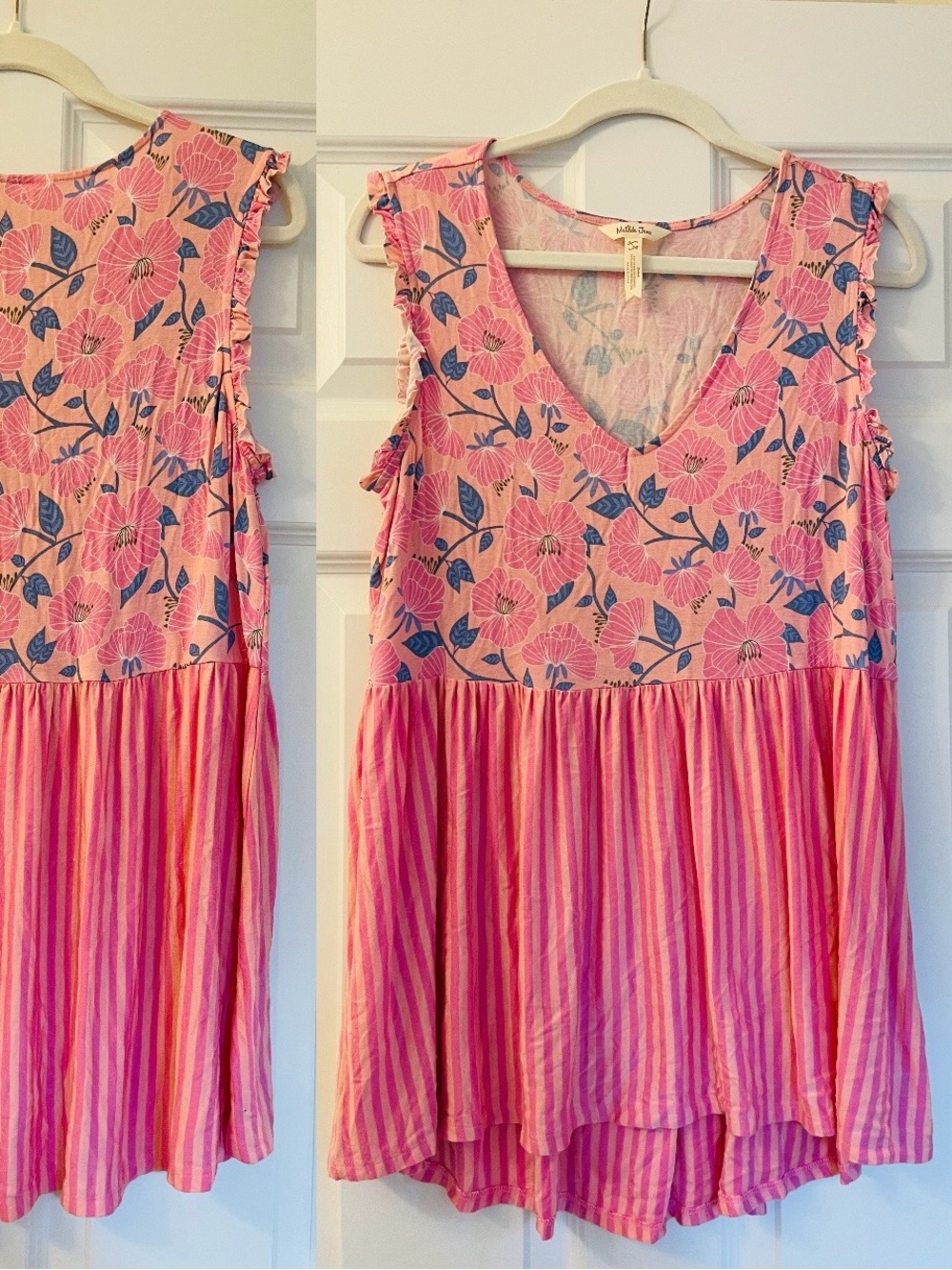 Matilda Jane Pink Floral & Blue Leaf Sleeveless Peplum Tank